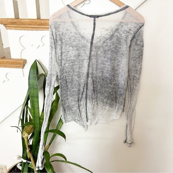 Ecote Lightweight Thermal Top Tie Front Gray White V-Neck Long Sleeve Pullover - Picture 5 of 7